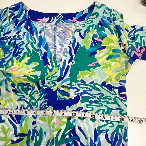 Lilly Pulitzer Riva Dress in Wade and Sea Brilliant Blue Print Pima Cotton - Picture 6 of 12